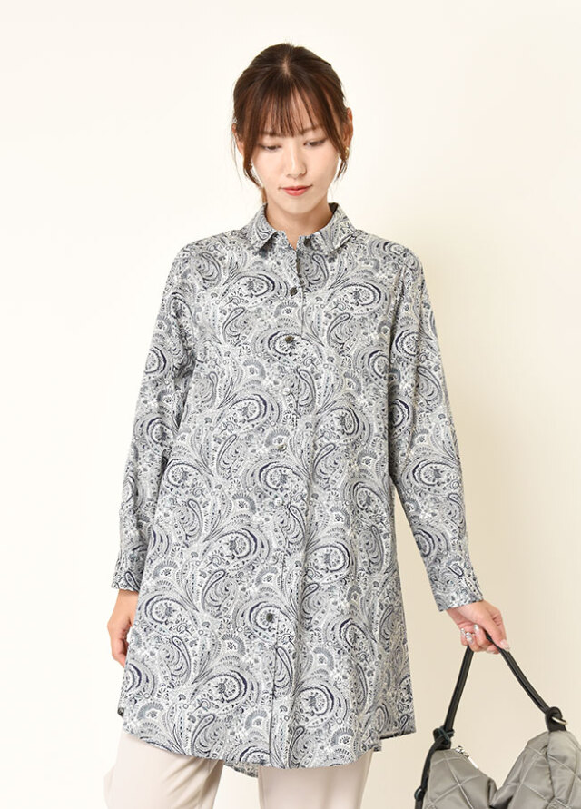 リバティ前開きロングシャツチュニック