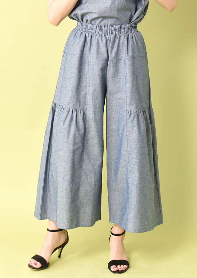 ◇◆コットンリネンギャザーガウチョパンツ【HW095007】【61】