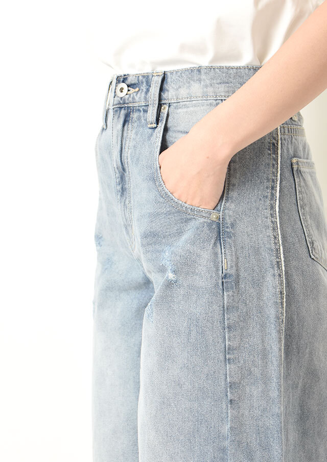 ◆クラッシュデニムバレルパンツ【J143601M】【61】