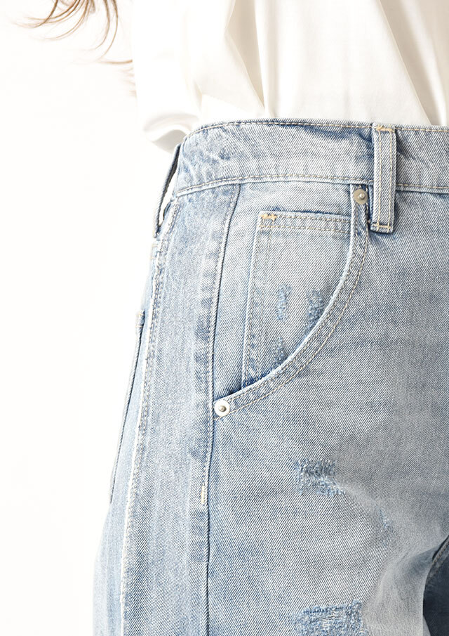 ◆クラッシュデニムバレルパンツ【J143601M】【61】