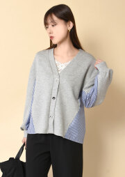 ダンボールストライプコンビVネックカーディガン