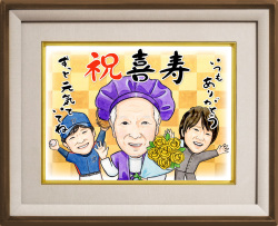 似顔絵メッセージ　オーク材の額