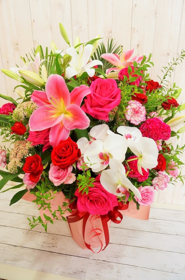 大きめのアレンジフラワー　【ピンク＆レッド】