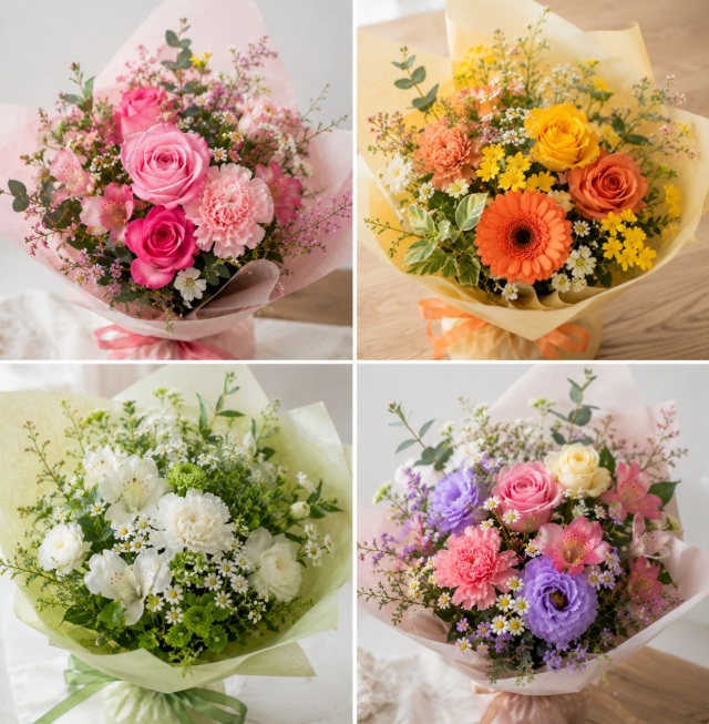 季節のお花で作るおまかせ花束(M)