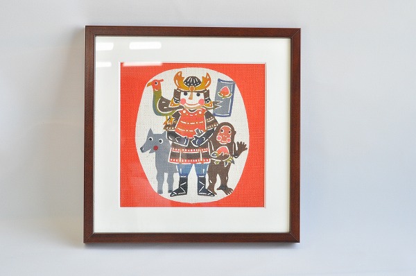 2点限り 3月中旬入荷【染色工房　ゆば】　型染額　「ももたろう」