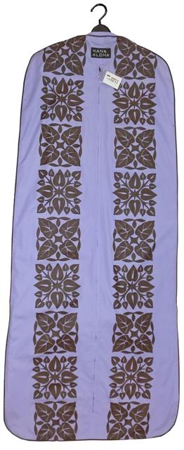ペールパープルに茶色のハワイアンキルト柄のドレスカバー