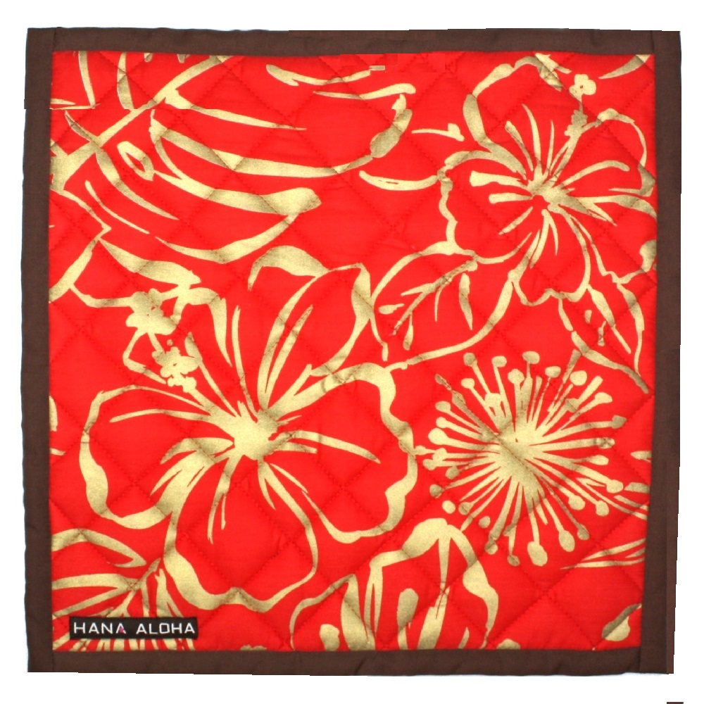 赤地にゴールドのレフア模様　hanaalohaオリジナルのイプヘケマット