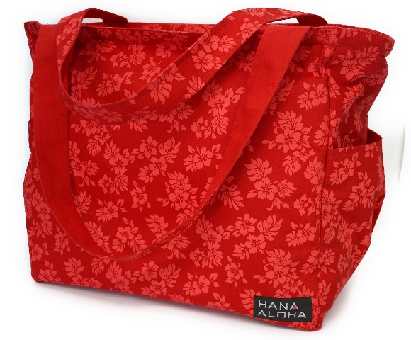 赤地の小花の総柄、大容量、HANAALOHAオリジナルのレッスンバッグ