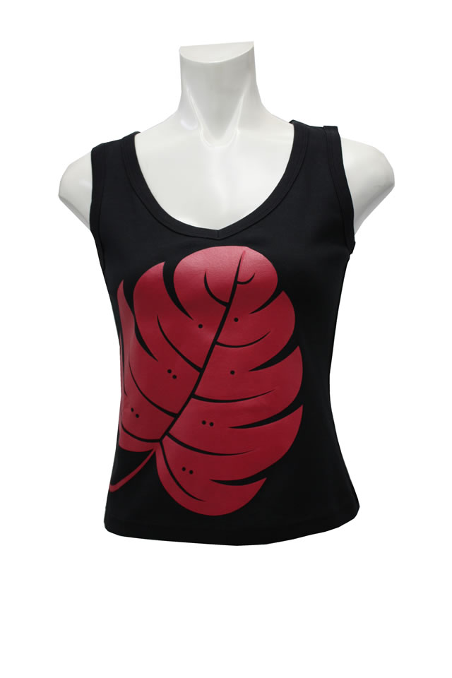 【Mサイズ・Lサイズ・LLサイズ】 タンクトップ　黒に赤のモンステラ柄　tt-0062 　