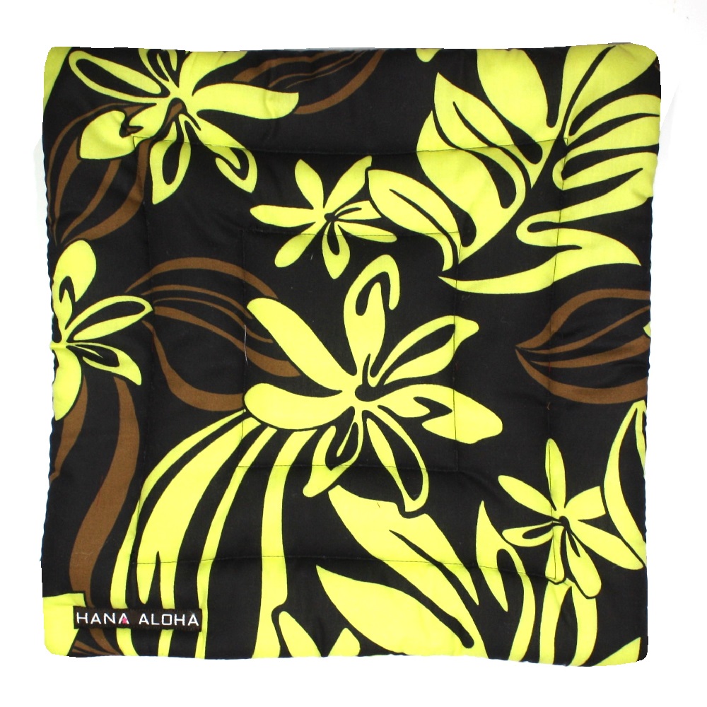 《 黒地にレモンイェローのティアレとモンステラと茶色のティーリーフ模様》 スタンダ－ドタイプ イプヘケマットPale(パレ)-05　set-006