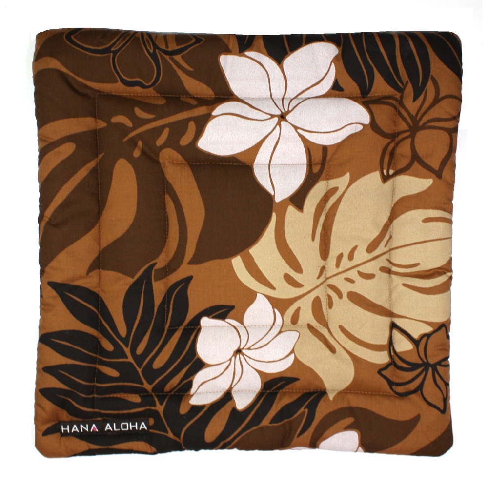 《 モカブラウン地に白いプルメリアとラウアエ、モンステラの葉模様》 スタンダ－ドタイプ イプヘケマットPale(パレ)-0123set-015