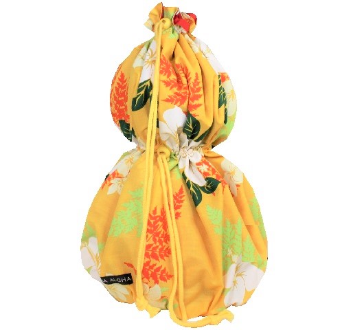 巾着タイプイプケース　黄色地に白いハイビスカス柄