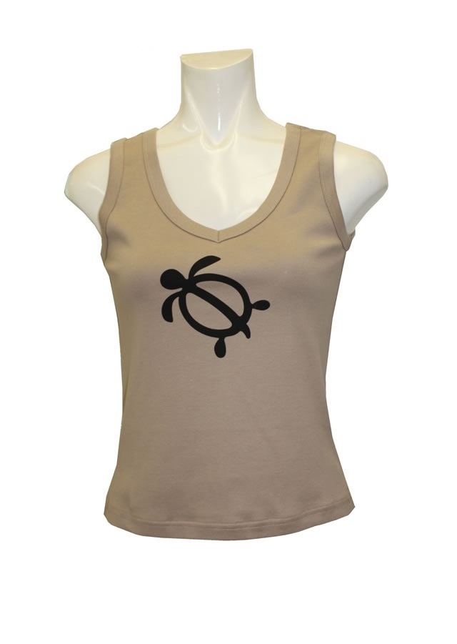 タンクトップ サンドベージュに黒のホヌ柄 tt-0069