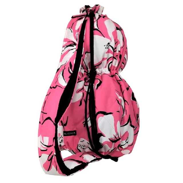 ピンク地に白黒の大胆なハイビスカス模様がすてきな、1本ショルダ－のイプケ－ス