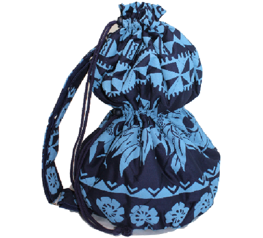 紺地に、水色のボーダ－カヒコ柄がすてきな、1本ショルダ－のイプケ－ス