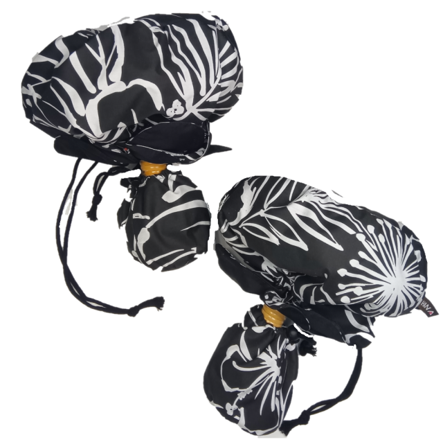 set-168-uc-h-180　ブラック地にホワイトのレフアとハイビスカス模様 花びらタイプ キルティング中わたつき ウリウリカバー