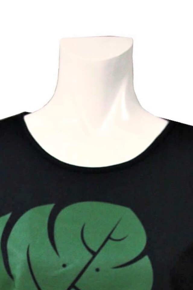 フラTシャツ【HANA ALOHA】黒にグリーンのモンステラ柄の
