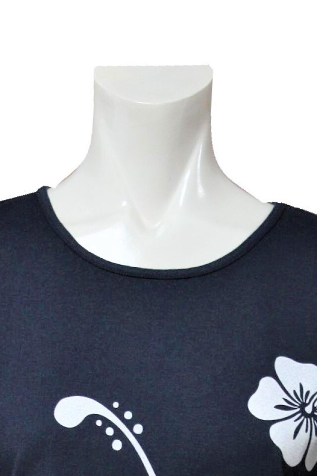 フラTシャツ【HANA ALOHA】紺色に白のハイビスカス柄の