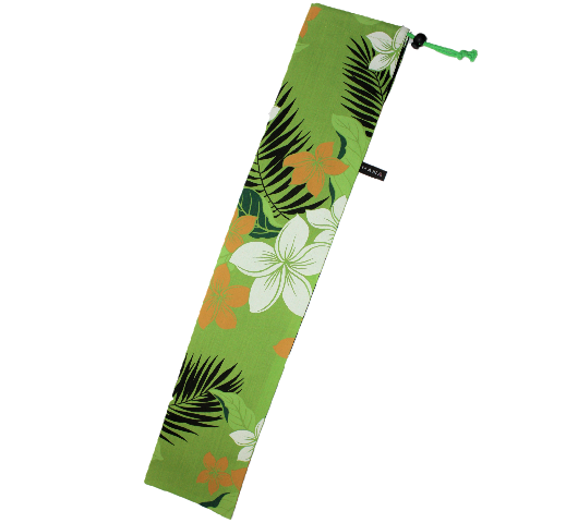 黄緑地に黒いシダ。中心の白いプルメリアが愛らしいhanaalphaオリジナルのプイリケ－ス