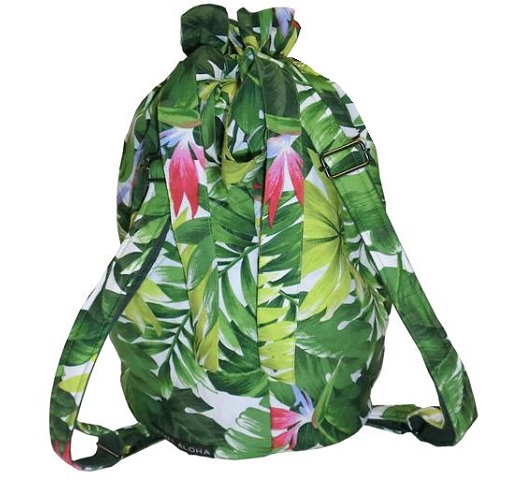 葉模様の中にゴールデンパラダイス柄。リュックタイプのイプケ－ス