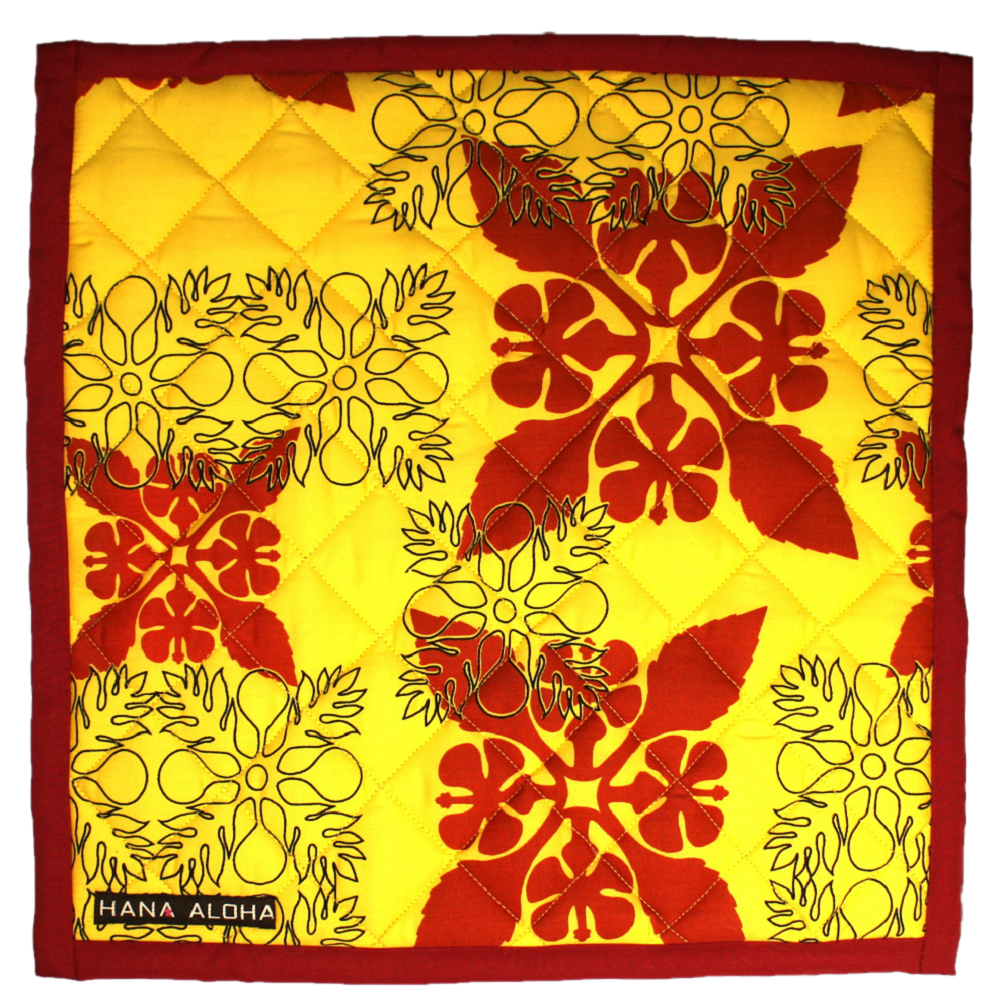 山吹色地に赤のカヒコ柄　額縁手まつりのhanaalohaオリジナルのパレ