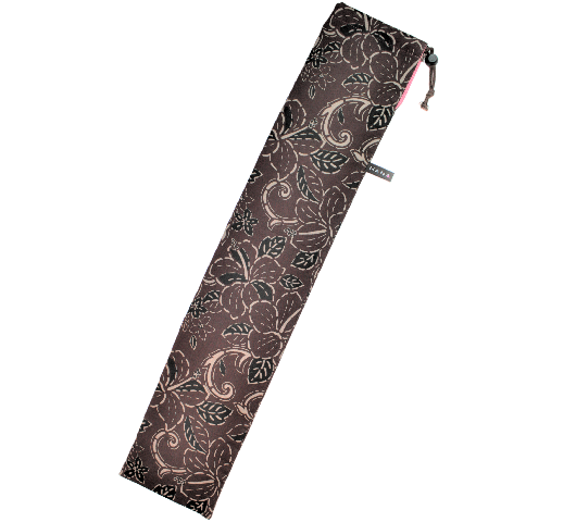 set-018 茶色地にグレ－の刺し子模様。サ－モンピンクの裏地がかわいい。