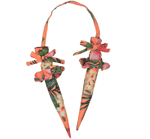 set-028 オレンジ地に赤いハイビスカスとクリ－ム色のプルメリア模様のプイリキ－パ－