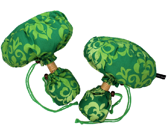 スタンダ－ドタイプのイプケ－ス、緑地に黄緑のハワイアンキルト模様