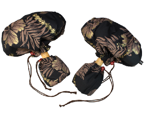 set-037  黒地にゴールドのハイビスカスと小花の鎖模様が気品漂う、hanaalohaオリジナルのウリウリケ－ス