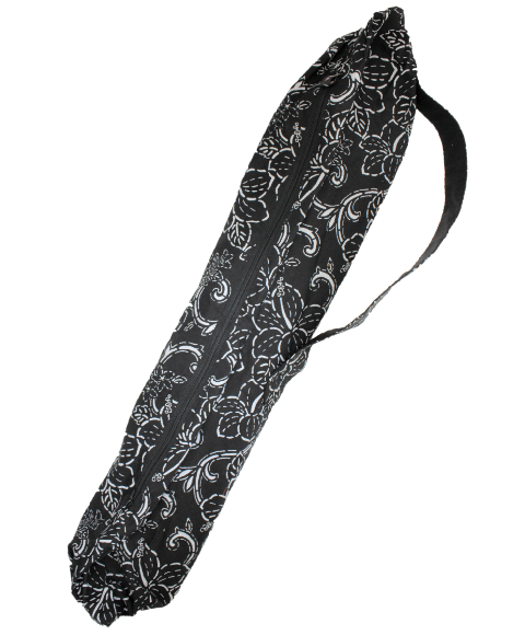 黒地にグレイの刺し子風の小花模様。肩掛けの使いやすいパウケ－ス