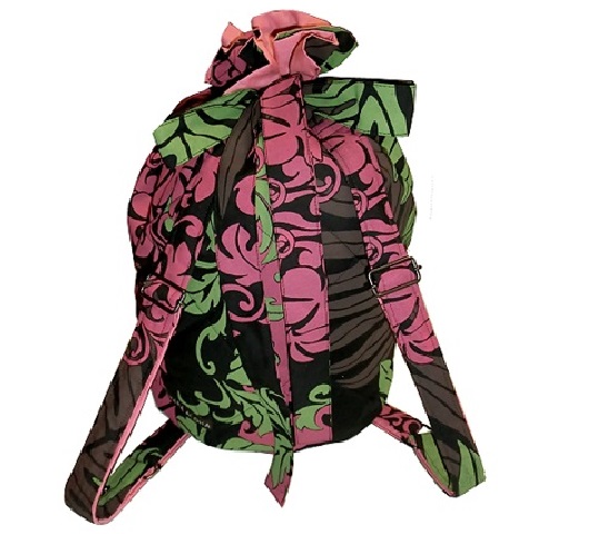 黒地に、ピンクとグリ－ンの柄がすてきな雰囲気の、リュックタイプのイプケ－ス