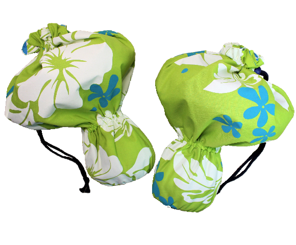 set-063 黄緑地に、白いハイビスカス模様とかわいいブル－の小花模様。使いやすい一体型のウリウリケ－ス