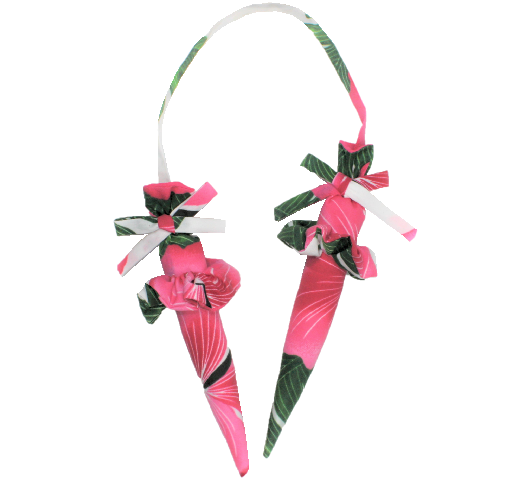 set-099  白地にピンクのハイビスカスとモスグリ－ンの葉模様がすてきなプイリキ－パ－