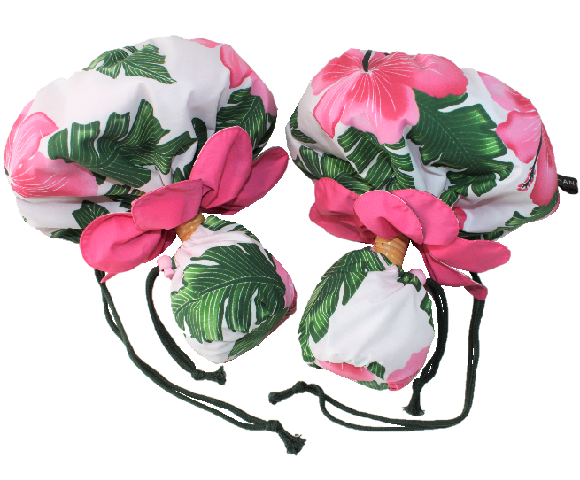 set-099　白地にピンクのハイビスカスとモスグリ－ンの葉模様と裏布がマッチしている 花びらタイプ