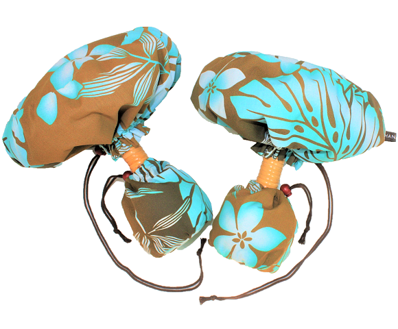 set-104 ブラウン地に水色と白の濃淡のプルメリア、モンステラ、バナナの葉模様のウリウリケース