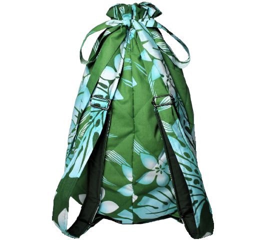 グリ－ン地に、水色のグラデ－ションの葉模様が美しいリュックタイプのイプケ－ス