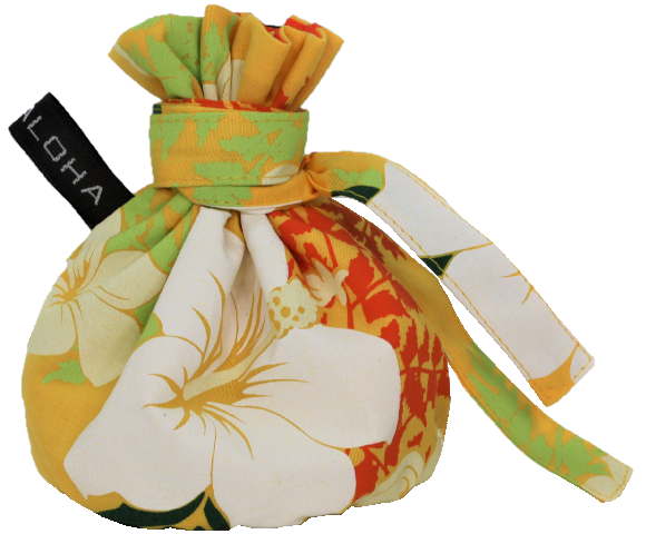 set-109  黄色地に白いハイビスカスとオレンジの葉模様がすてきな使いやすいイリイリケ－ス