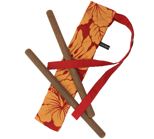 赤地に、大きなマリーゴールド色のハイビスカス模様がすてきな、カラアウケース。