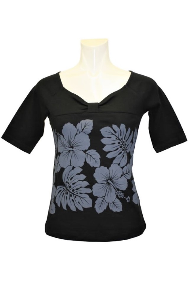 寒い日のレッスンに最高。黒地にアッシュグレ－の五分袖のＴシャツです。寒い日のレッスンも楽しくなります、