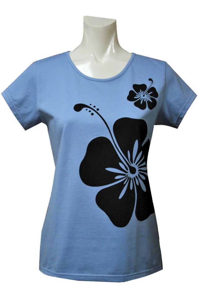 ウエッジウッドブル－に、ブラックのハイビスカス模様