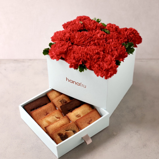 カーネーションとフィナンシェの贈り物・赤