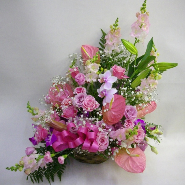 花急便 アレンジメントピンク系 当日１６時までの注文で当日配送