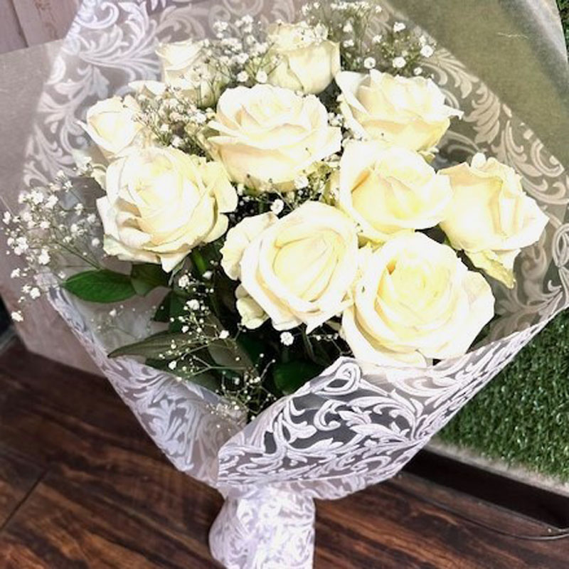 花束　白バラ　カスミソウ　[B-6000-1]