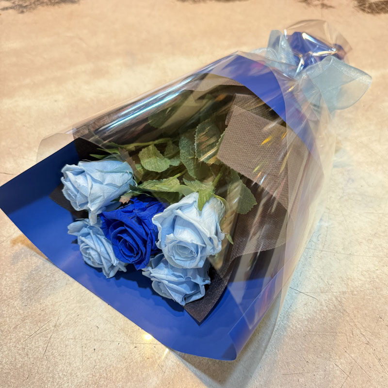 プリザーブドフラワー花束　バラ　ブルー　5本　[PB-6000-1]