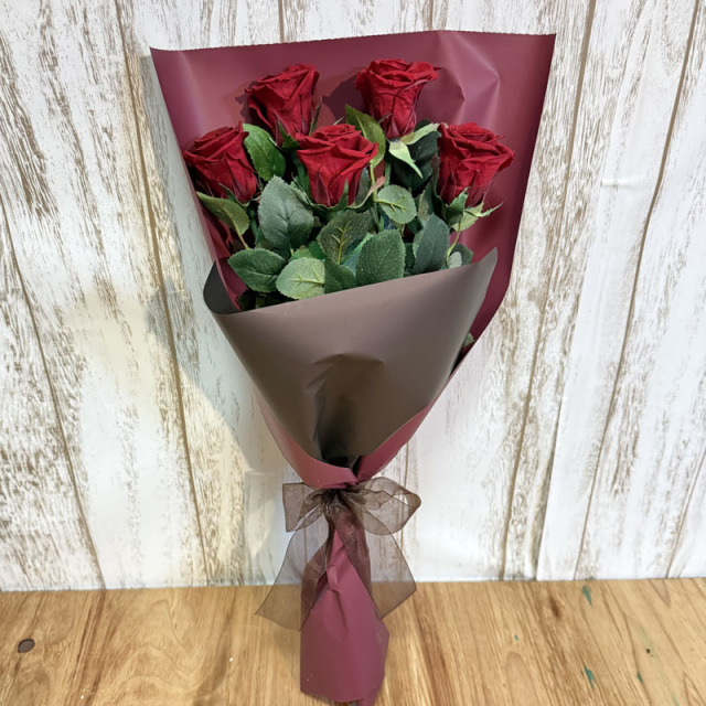 プリザーブドフラワー花束　バラ　レッド　5本　[PB-6000-1]