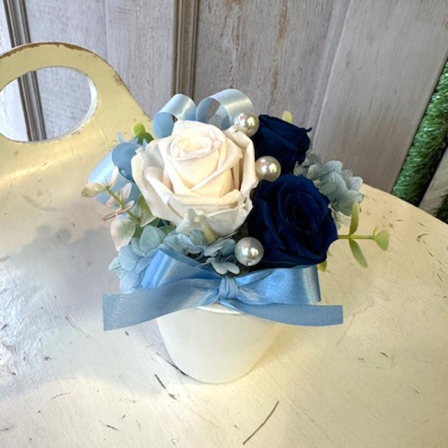 プリザーブドフラワー　バラ　ブルー　[P-3500-2]