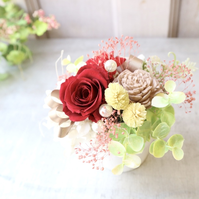 プリザーブドフラワー　バラ　カーネーション　レッド　[P-4000-3]