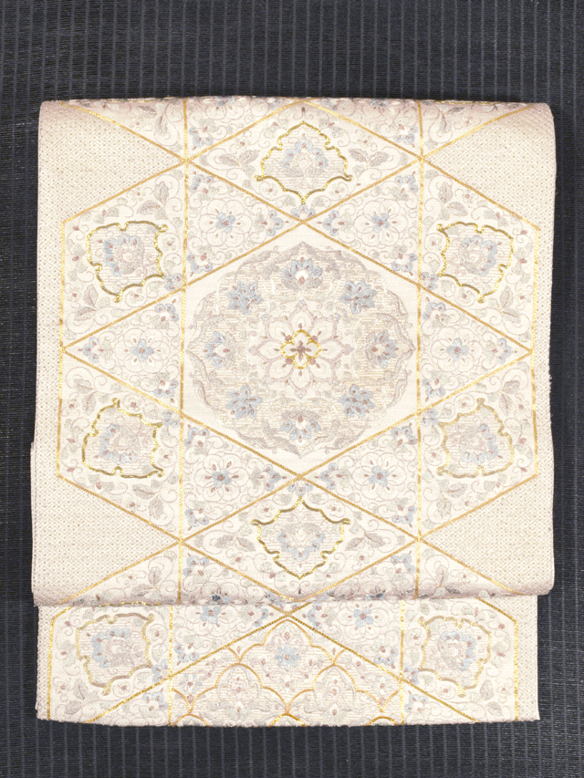宝相華文様 総手刺繍 絽 袋帯　