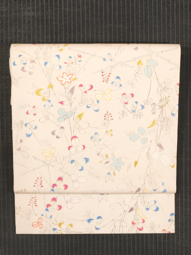 萩と桔梗文様 型染め 絽 名古屋帯　