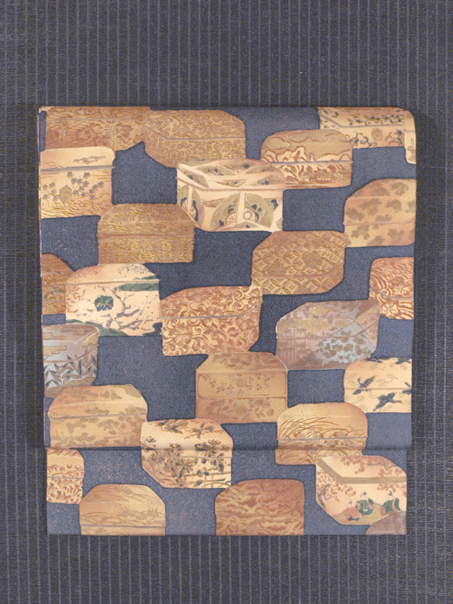 玉手箱文様 型染め手描き染め 名古屋帯　